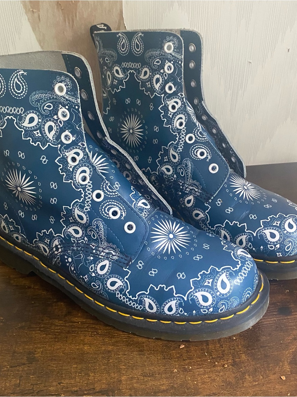 Blue Bandana Print Combat Boots